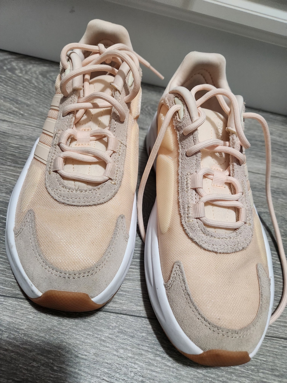 Adidas Women's Peach and Tan Lace-Up Sneakers